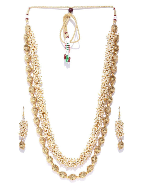 Women's White Beads Gold Plated Jewellery Set - Priyaasi - Indiakreations