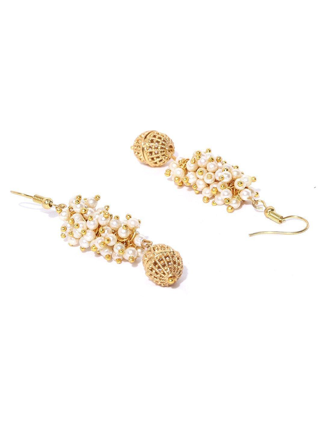 Women's White Beads Gold Plated Jewellery Set - Priyaasi - Indiakreations