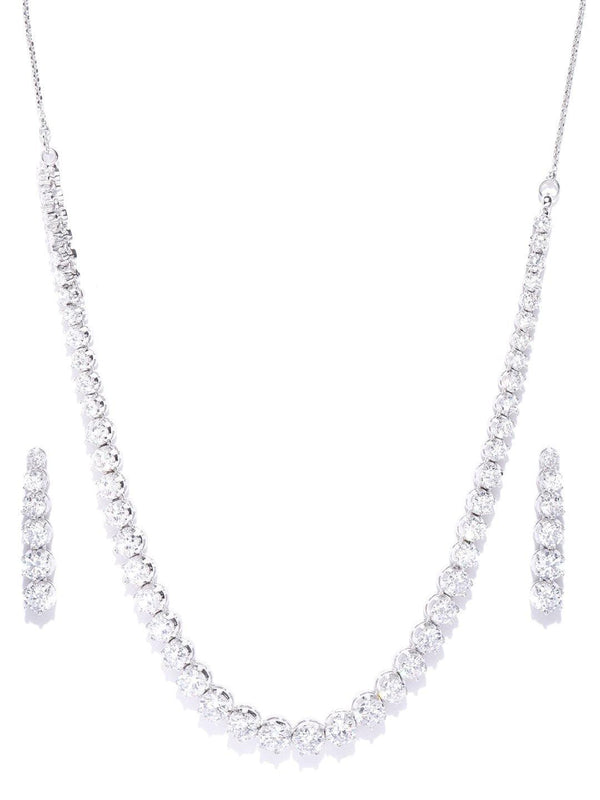 Women's Moon Shine-American Diamond Silver Plated Jewellery Set - Priyaasi - Indiakreations