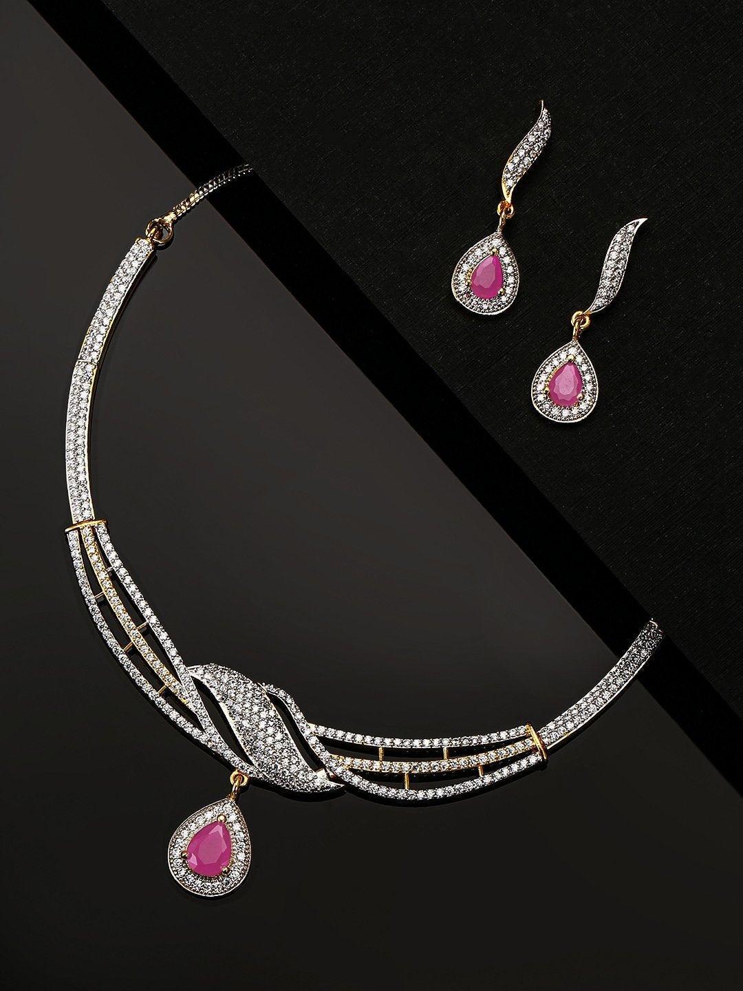 Women's Ruby American Diamond Gold Plated Jewellery Set - Priyaasi - Indiakreations