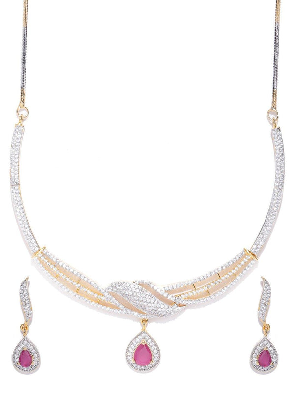 Women's Ruby American Diamond Gold Plated Jewellery Set - Priyaasi - Indiakreations