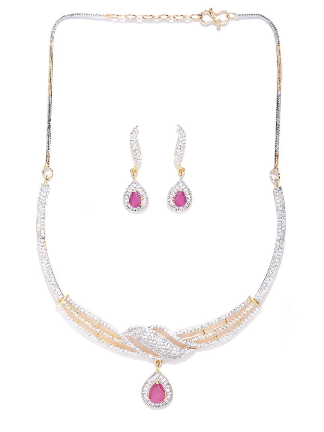 Women's Ruby American Diamond Gold Plated Jewellery Set - Priyaasi - Indiakreations