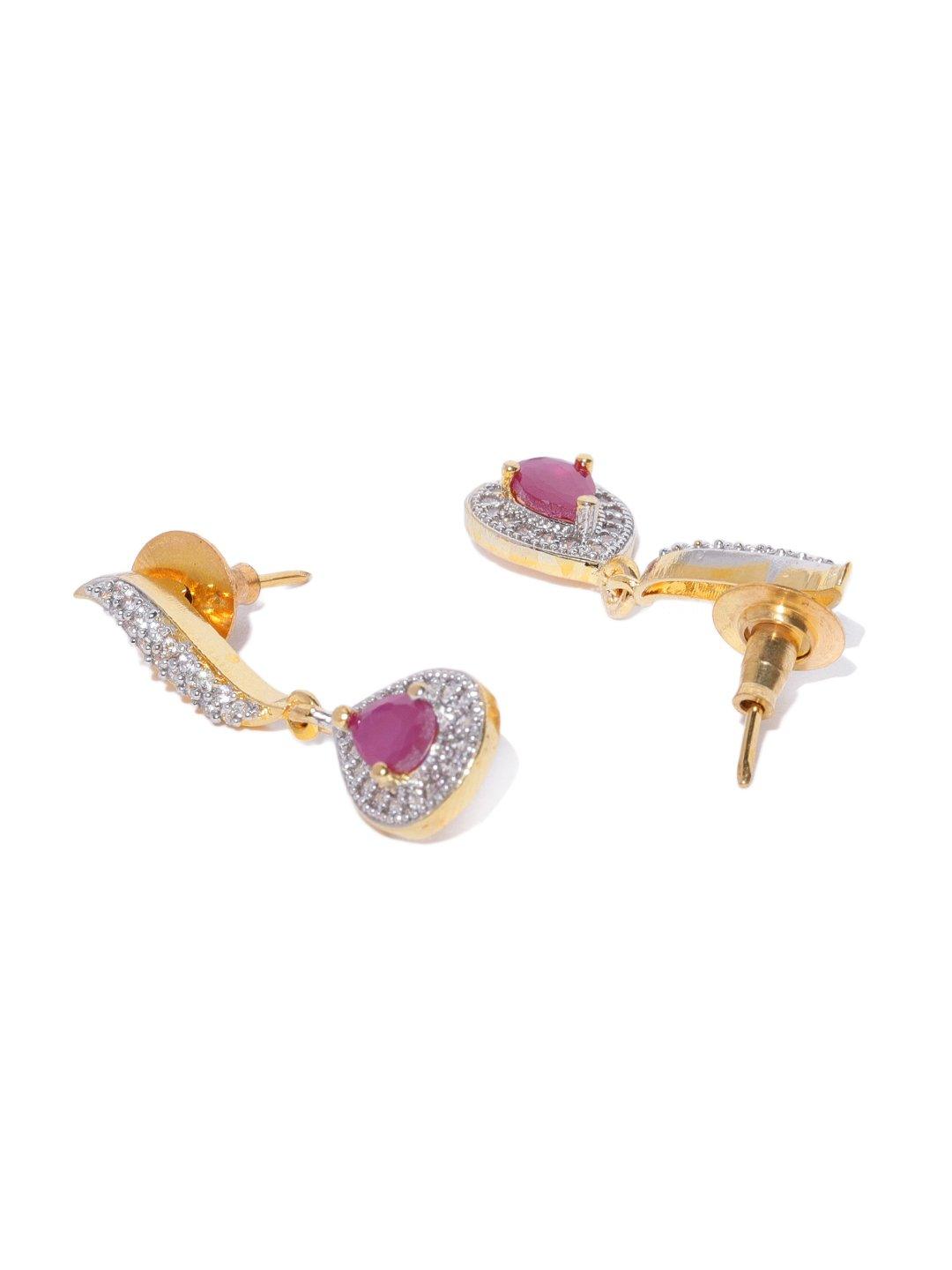 Women's Ruby American Diamond Gold Plated Jewellery Set - Priyaasi - Indiakreations