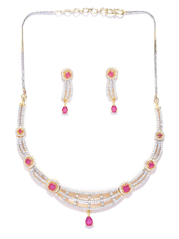 Women's Ruby American Diamond Gold Plated Jewellery Set - Priyaasi