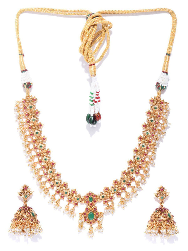 Women's Emerald Ruby Beads Gold Plated Jewellery Set - Priyaasi