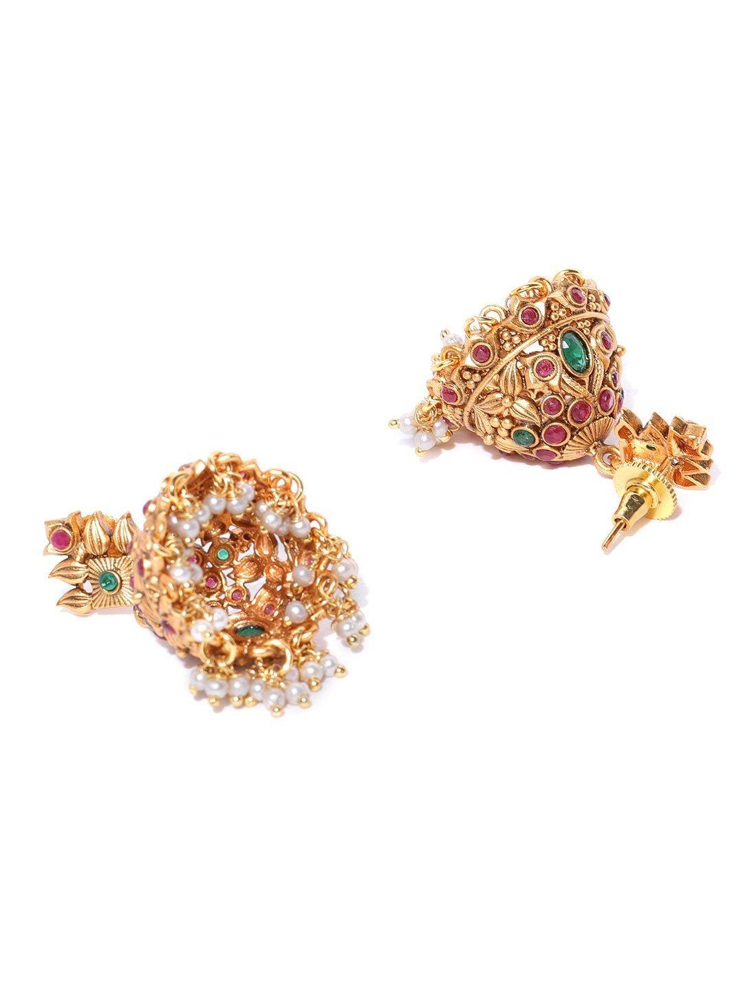 Women's Emerald Ruby Beads Gold Plated Jewellery Set - Priyaasi - Indiakreations