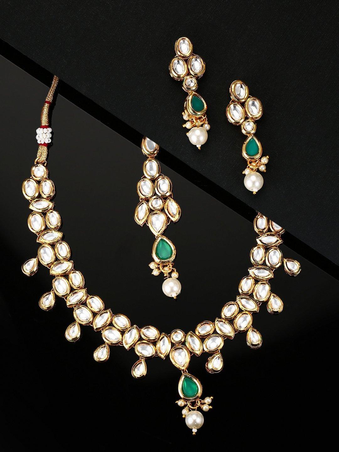 Women's Emerald Kundan Gold Plated MaangTika Jewellery Set - Priyaasi - Indiakreations