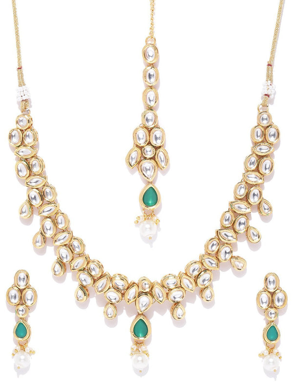 Women's Emerald Kundan Gold Plated MaangTika Jewellery Set - Priyaasi