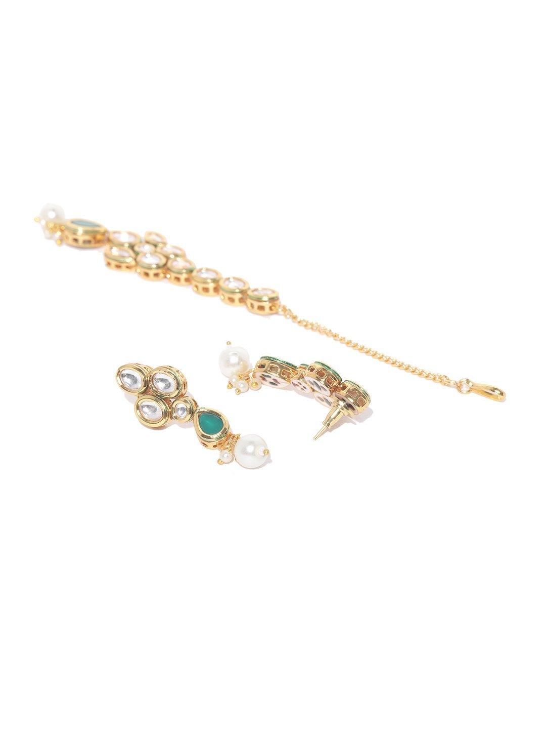 Women's Emerald Kundan Gold Plated MaangTika Jewellery Set - Priyaasi - Indiakreations