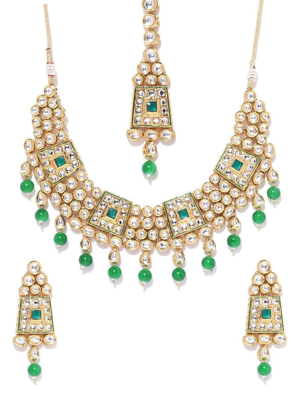 Women's Emerald Kundan Gold Plated MaangTika Jewellery Set - Priyaasi