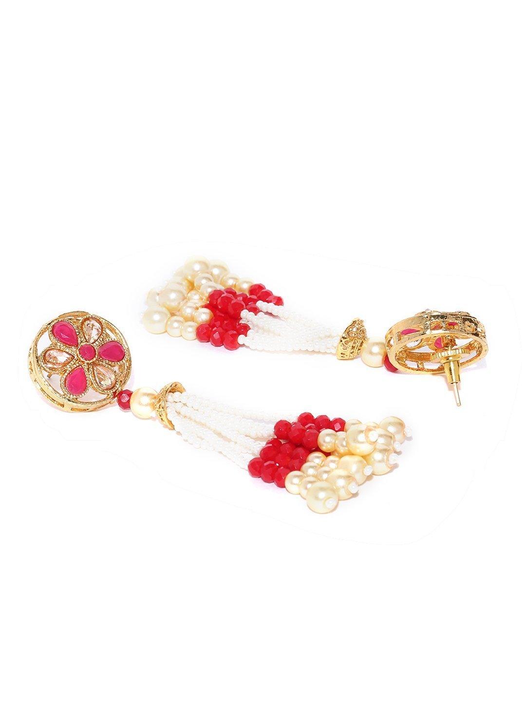 Women's White Beads Ruby Pearls Gold Plated Ranihaar Jewellery Set - Priyaasi - Indiakreations