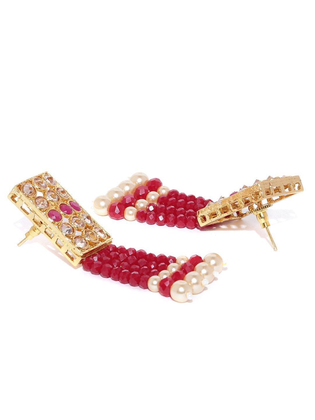 Women's Red Yellow Beads Pearls Ruby Gold Plated Jewellery Set - Priyaasi - Indiakreations