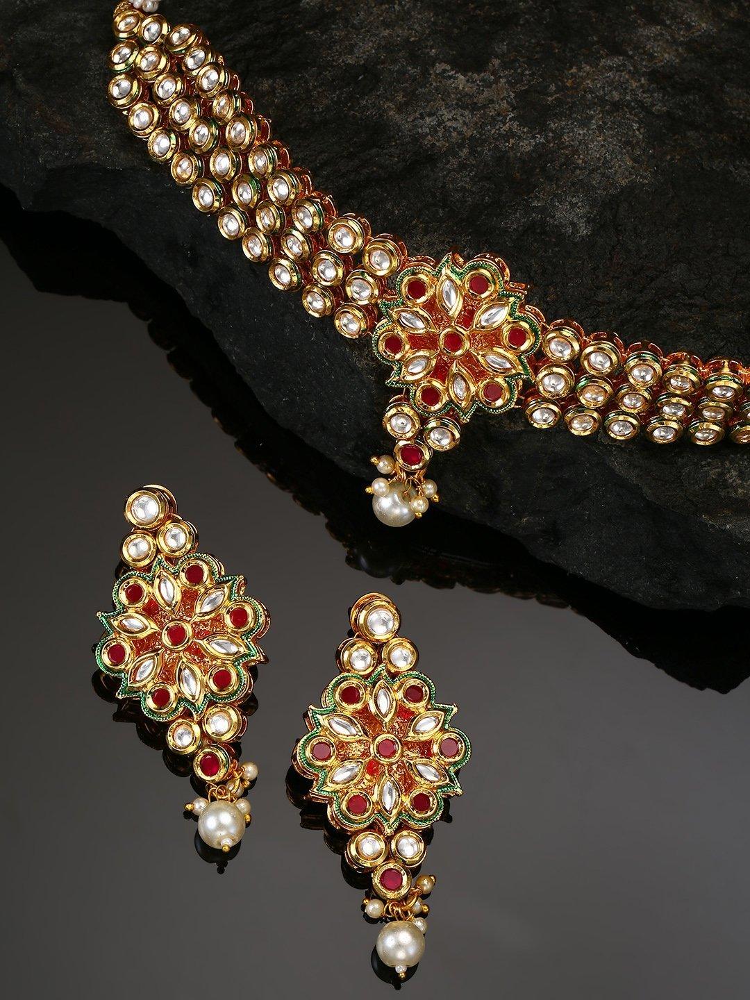 Women's Green Kundan Pearls Gold Plated Choker - Priyaasi - Indiakreations