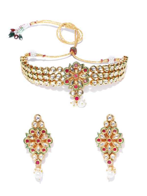 Women's Green Kundan Pearls Gold Plated Choker - Priyaasi