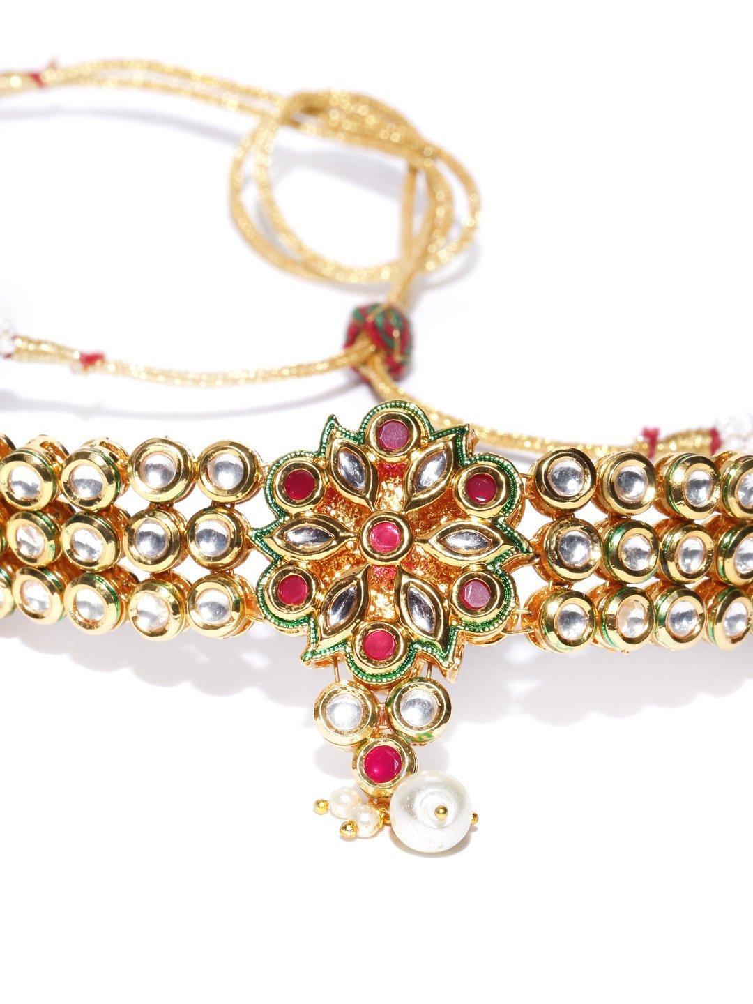 Women's Green Kundan Pearls Gold Plated Choker - Priyaasi - Indiakreations