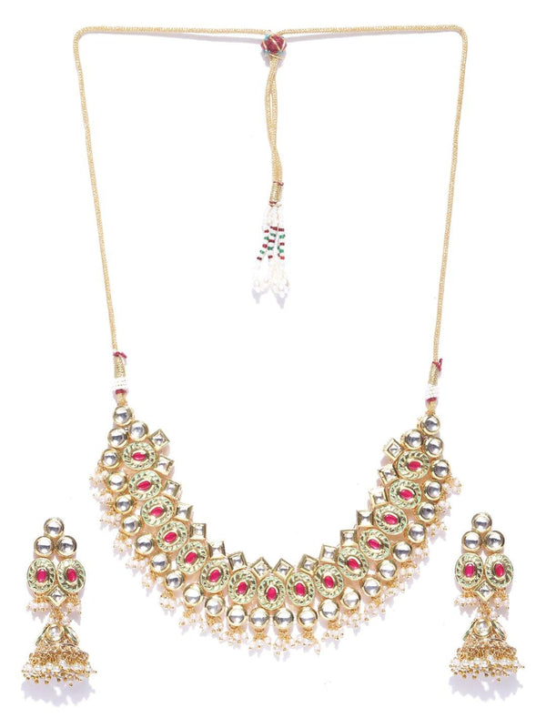 Women's Green Kundan Ruby Beads Gold Plated Jewellery Set - Priyaasi - Indiakreations