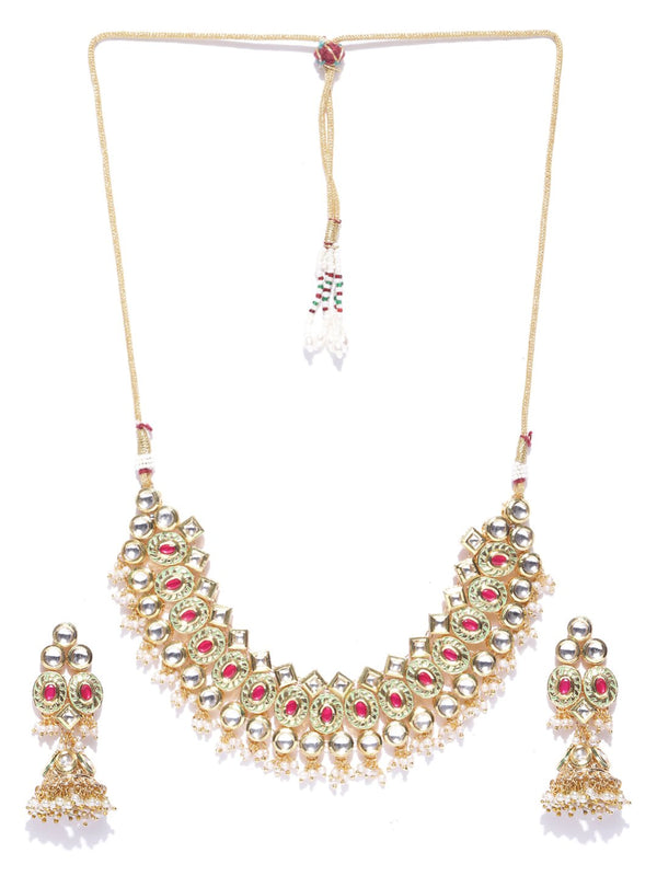 Women's Green Kundan Ruby Beads Gold Plated Jewellery Set - Priyaasi