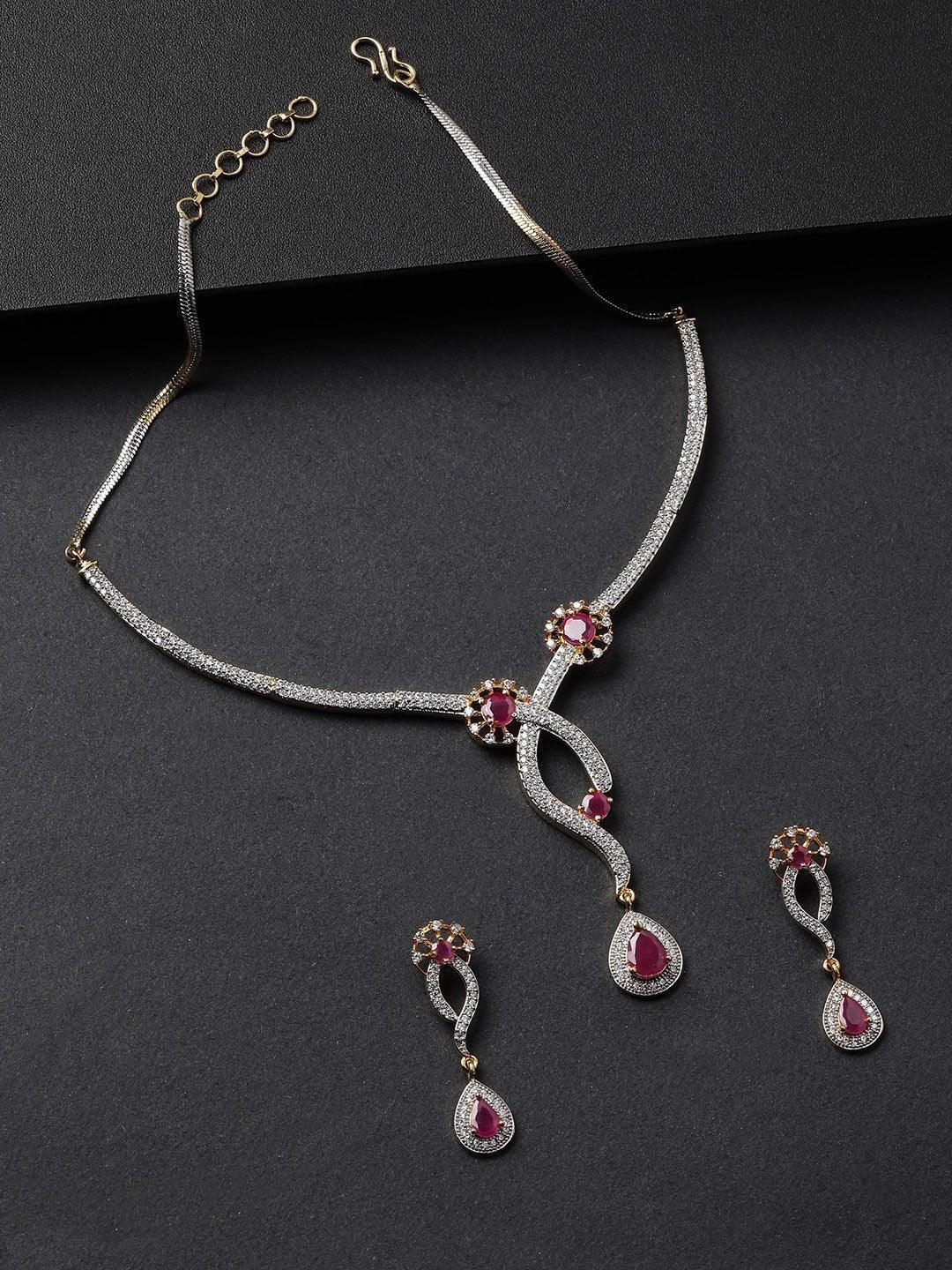 Women's Pink Ruby American Diamond Gold Plated Jewellery Set - Priyaasi - Indiakreations