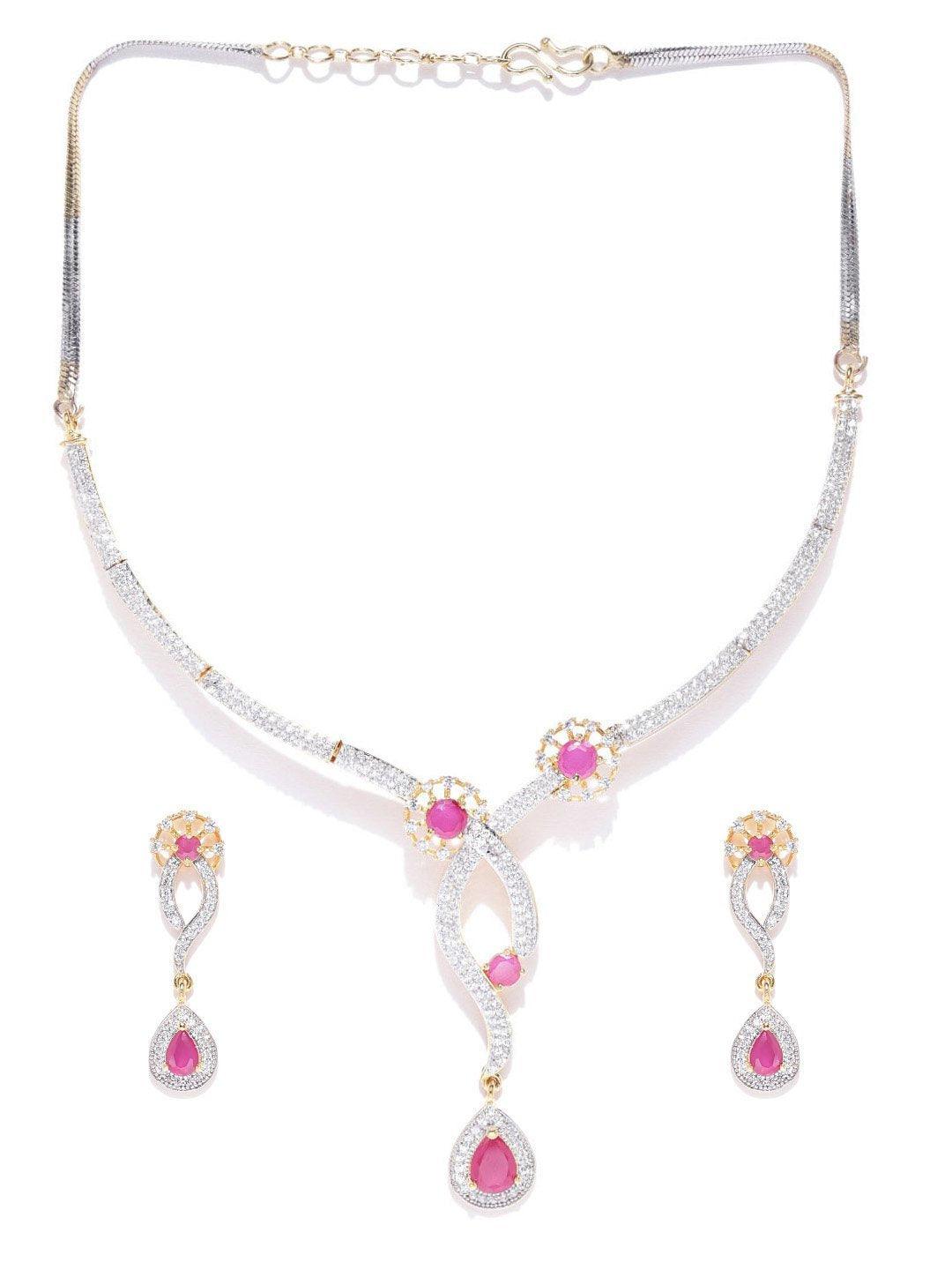 Women's Pink Ruby American Diamond Gold Plated Jewellery Set - Priyaasi - Indiakreations