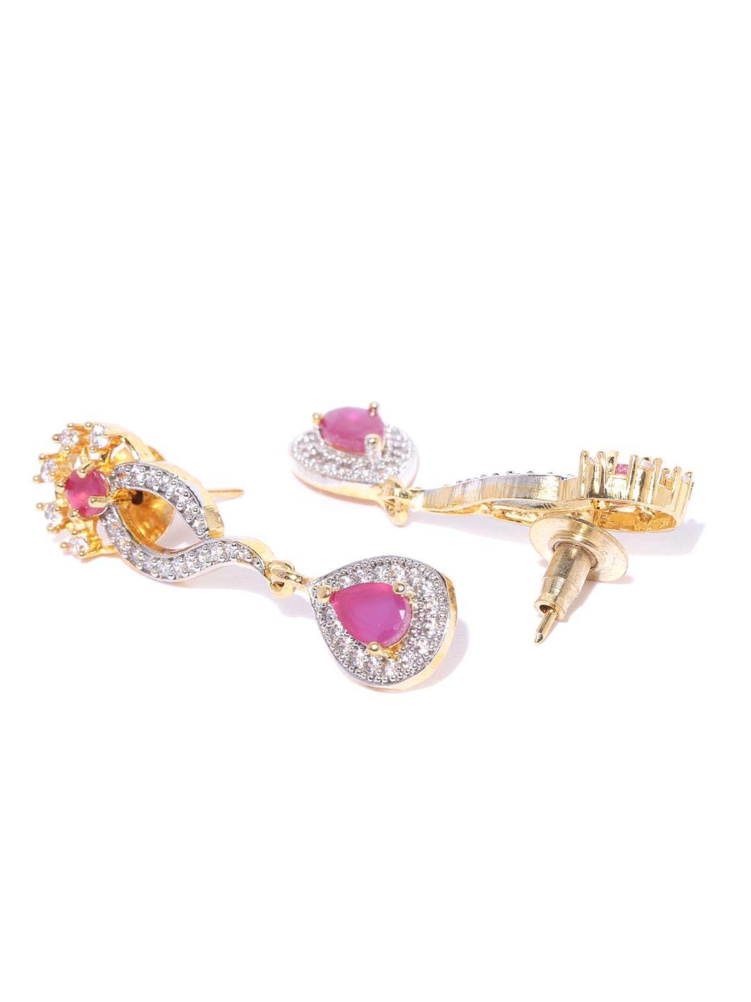 Women's Pink Ruby American Diamond Gold Plated Jewellery Set - Priyaasi - Indiakreations