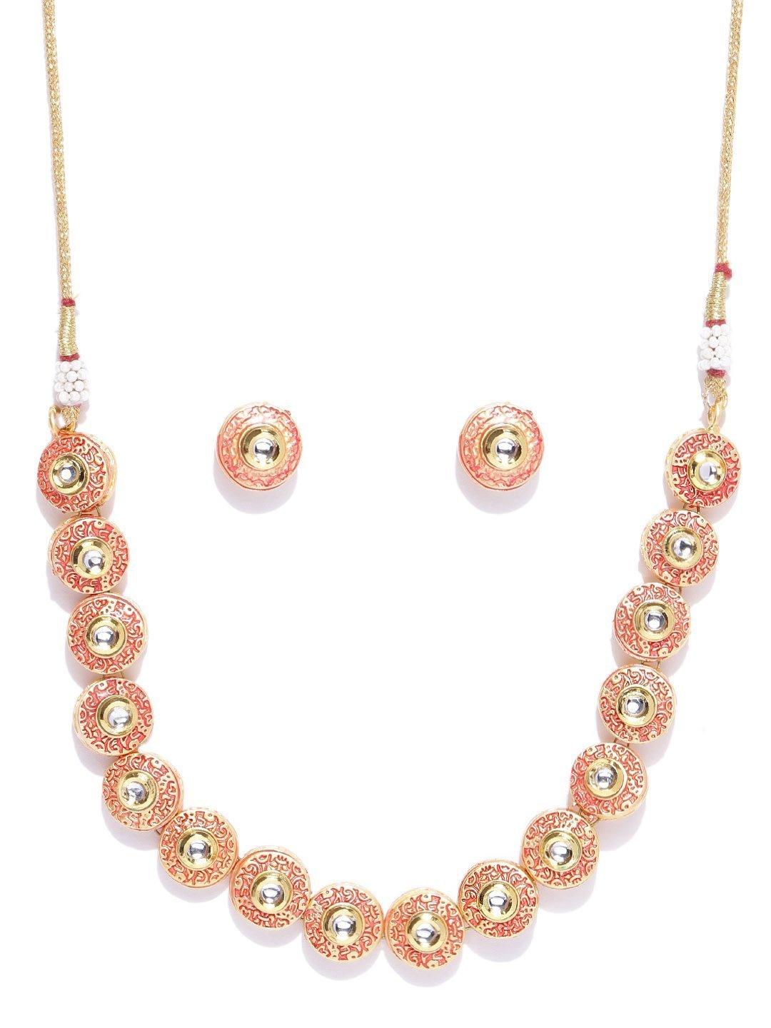 Women's Orange Kundan Gold Plated Jewellery Set - Priyaasi - Indiakreations