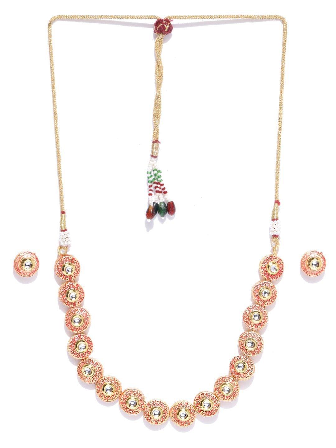 Women's Orange Kundan Gold Plated Jewellery Set - Priyaasi - Indiakreations