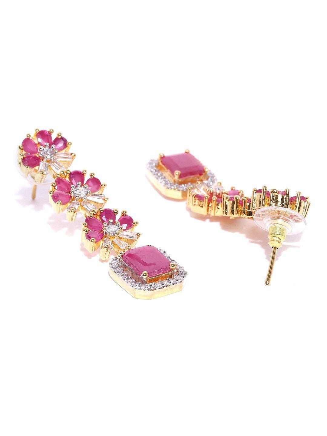 Women's Pink Ruby American Diamond Gold Plated Jewellery Set - Priyaasi - Indiakreations