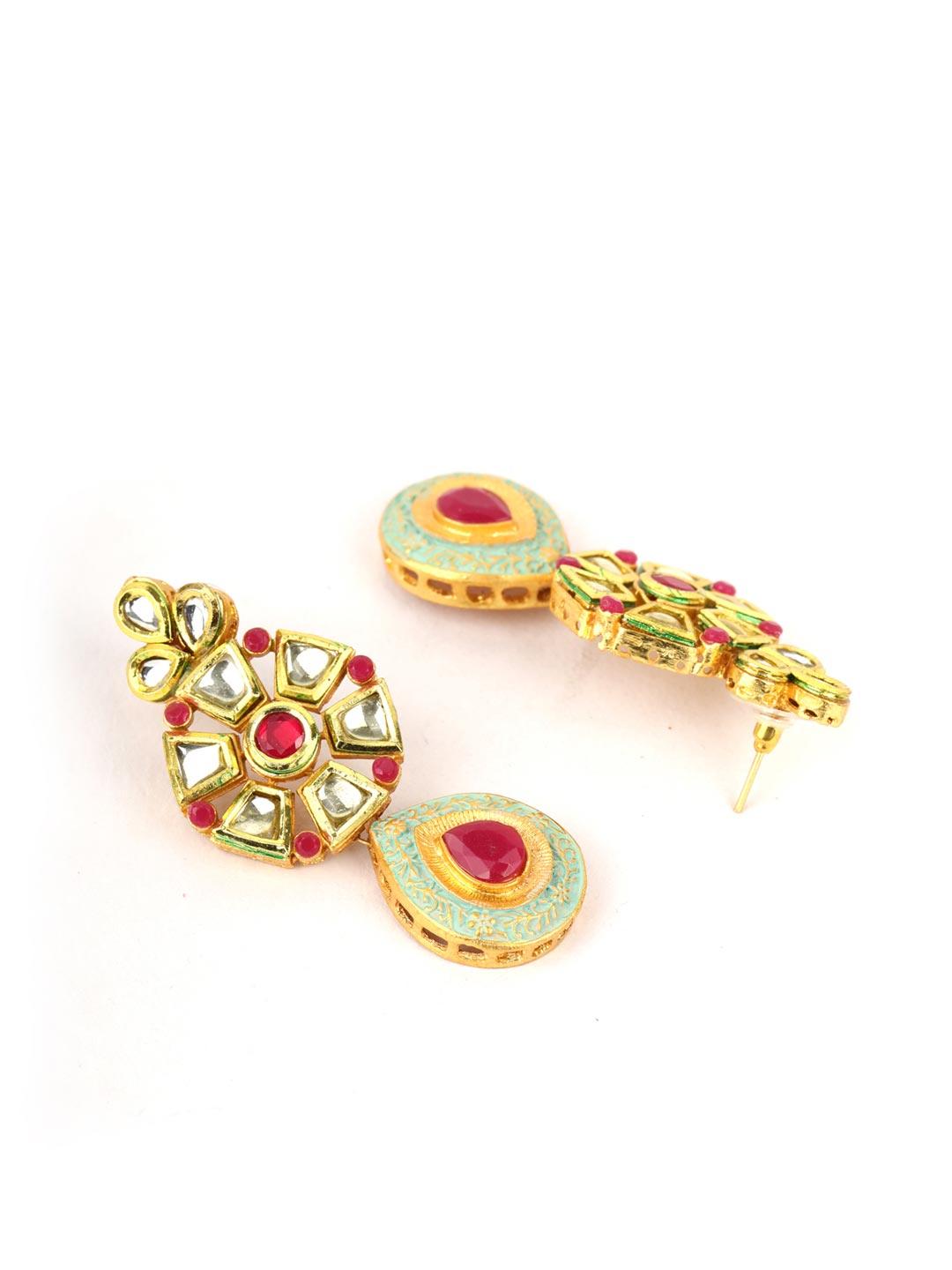 Women's Ruby Kundan Beads Gold Plated Meenakari Choker Set - Priyaasi - Indiakreations