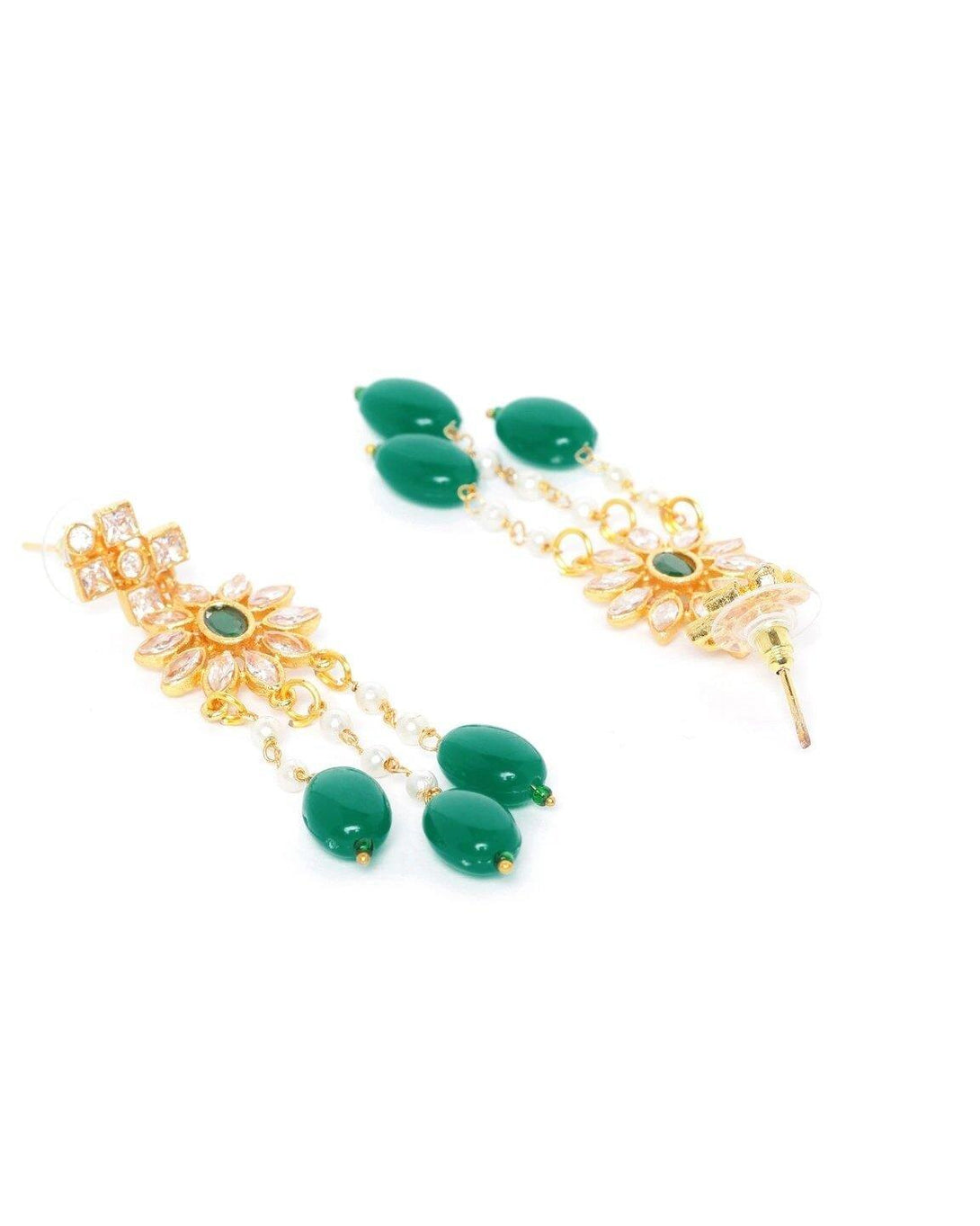 Women's Green Beads Kundan Emerald Gold Plated Jewellery Set - Priyaasi - Indiakreations