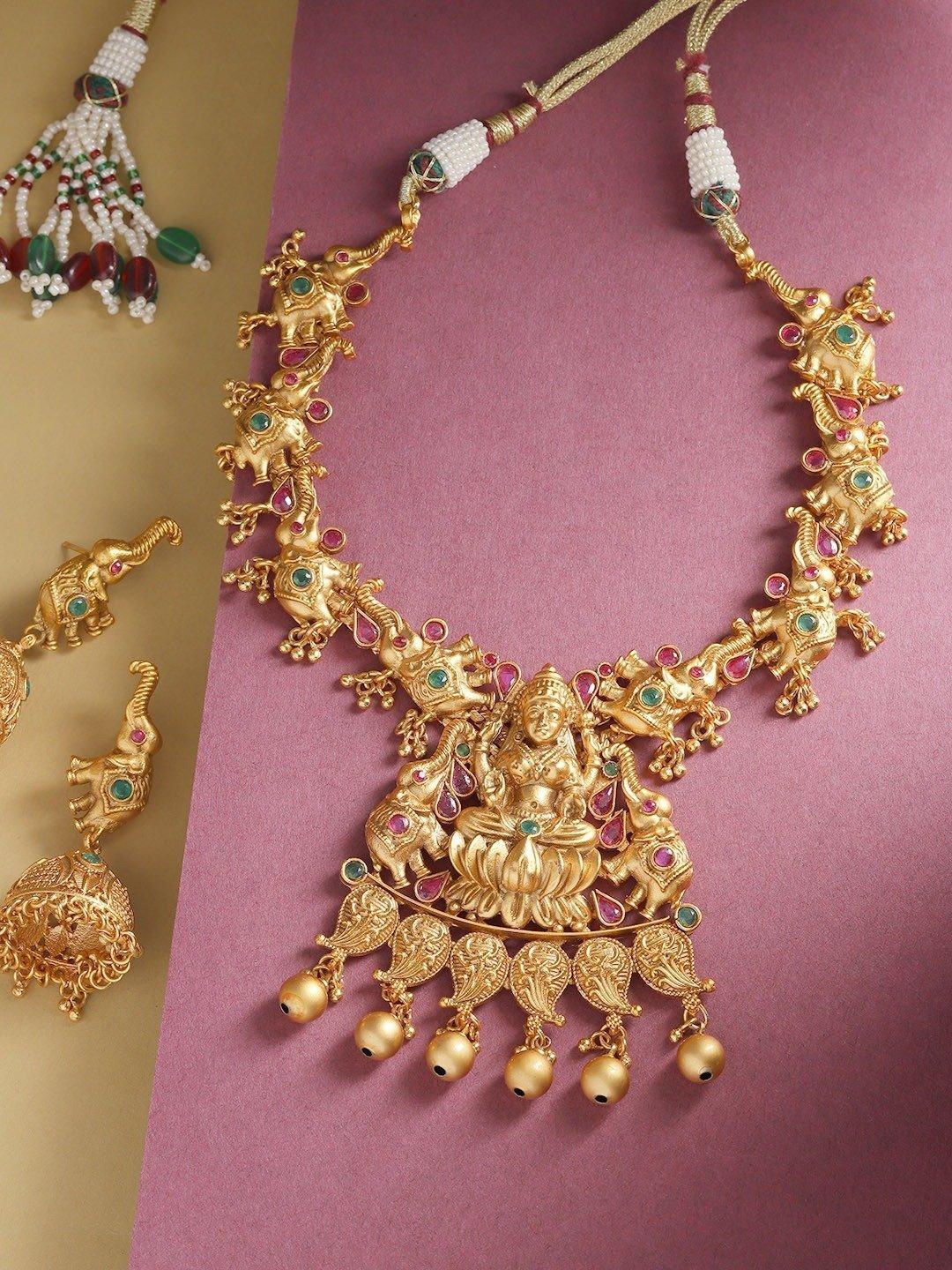 Women's Ruby Emerald Gold Plated Temple Jewellery Set - Priyaasi - Indiakreations