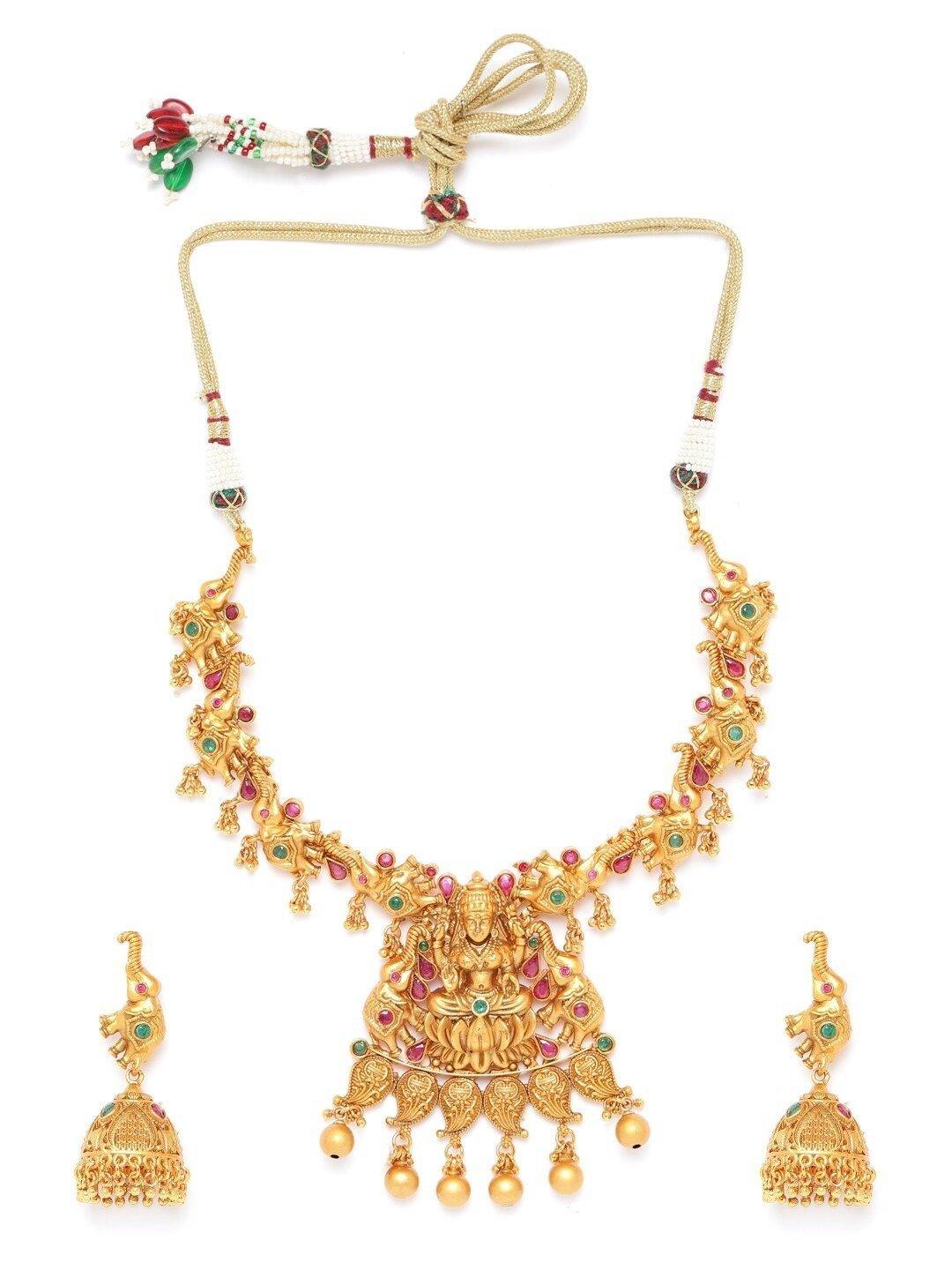 Women's Ruby Emerald Gold Plated Temple Jewellery Set - Priyaasi - Indiakreations