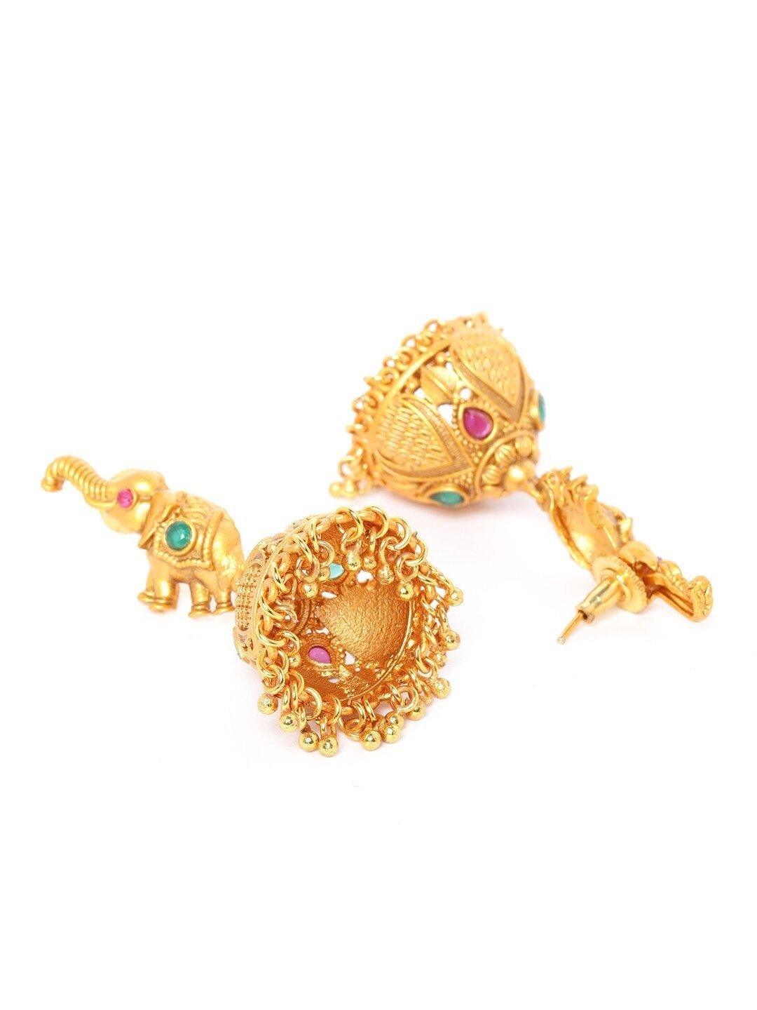 Women's Ruby Emerald Gold Plated Temple Jewellery Set - Priyaasi - Indiakreations