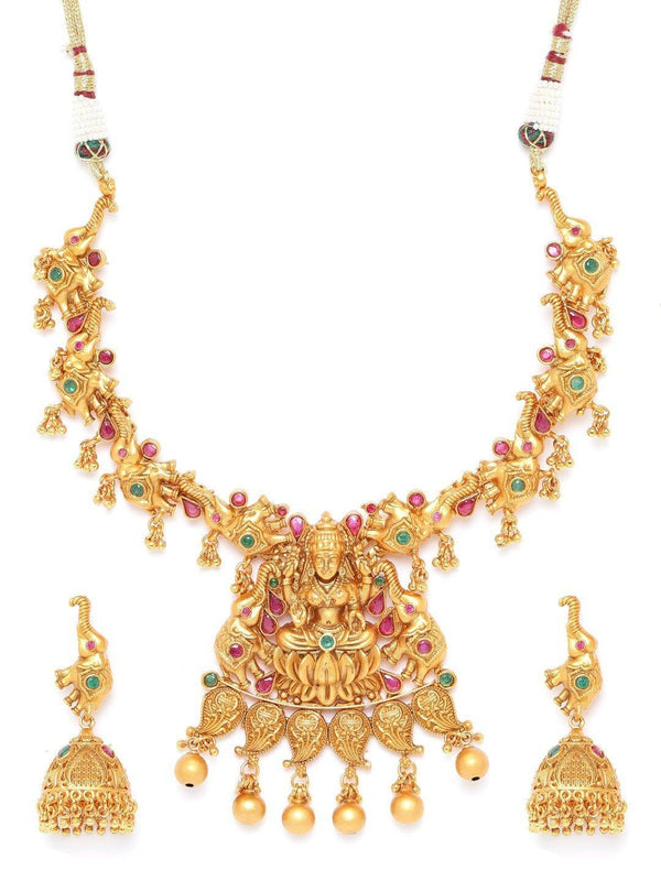 Women's Ruby Emerald Gold Plated Temple Jewellery Set - Priyaasi - Indiakreations