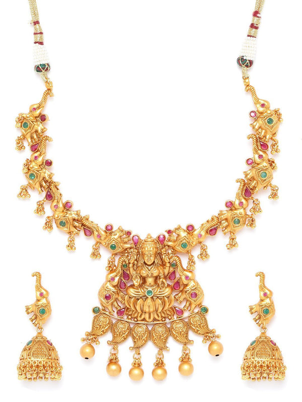 Women's Ruby Emerald Gold Plated Temple Jewellery Set - Priyaasi