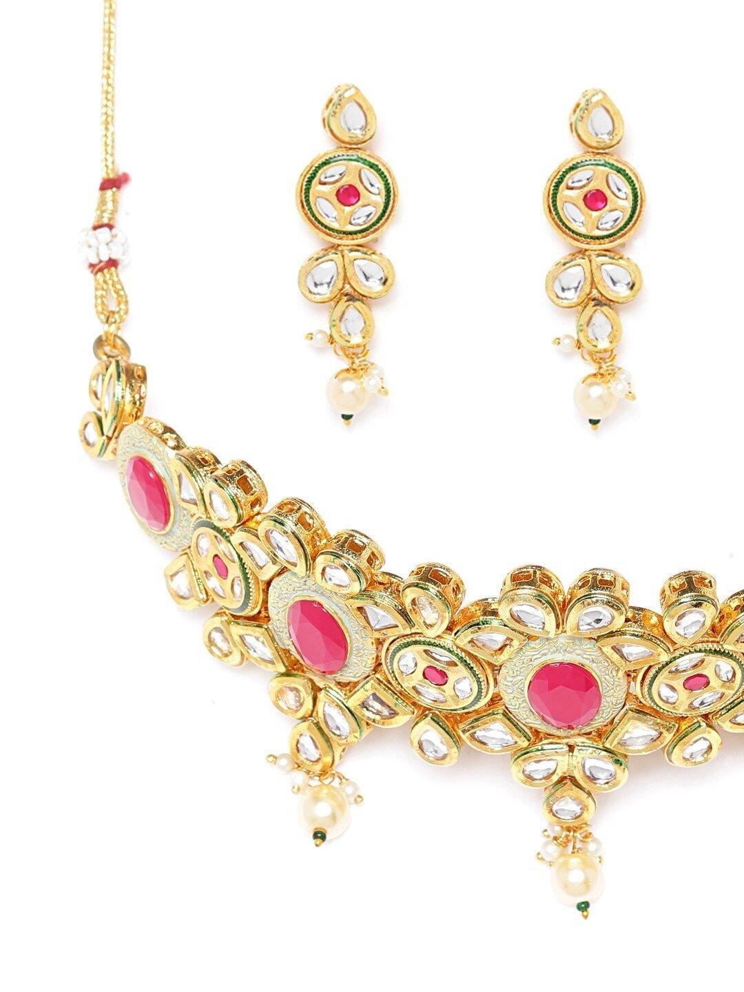 Women's Kundan Ruby Pearls Gold Plated Choker - Priyaasi - Indiakreations