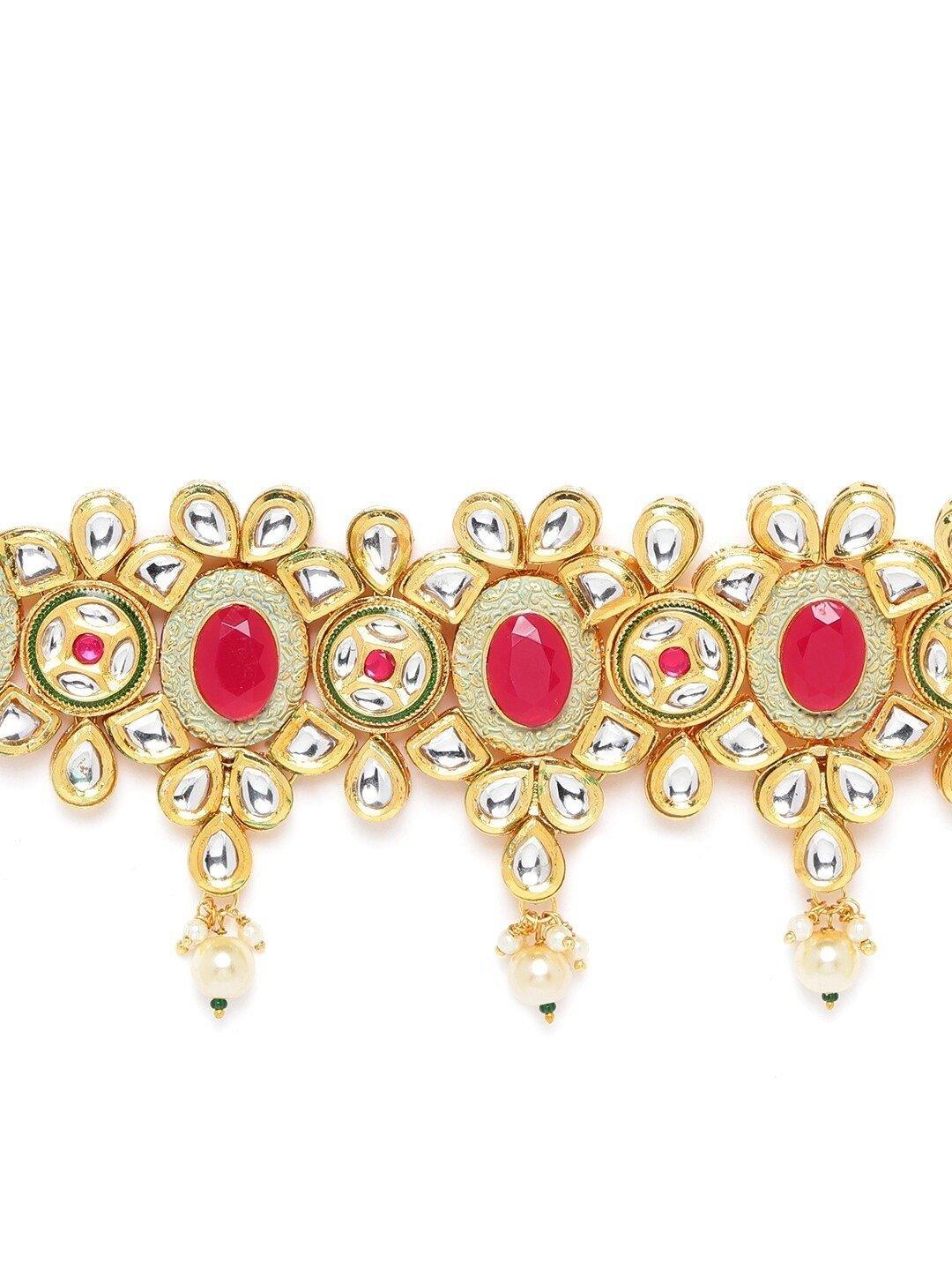 Women's Kundan Ruby Pearls Gold Plated Choker - Priyaasi - Indiakreations