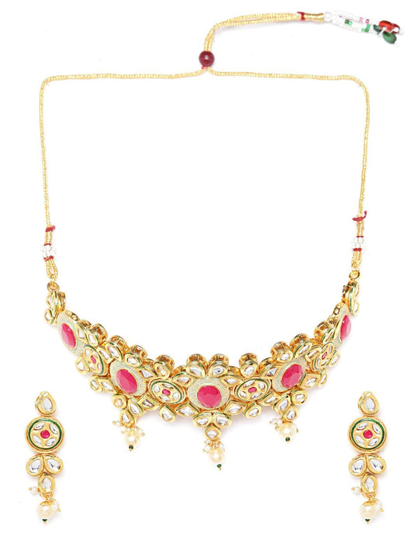 Women's Kundan Ruby Pearls Gold Plated Choker - Priyaasi