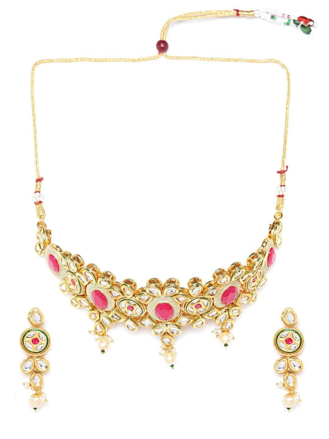 Women's Kundan Ruby Pearls Gold Plated Choker - Priyaasi - Indiakreations