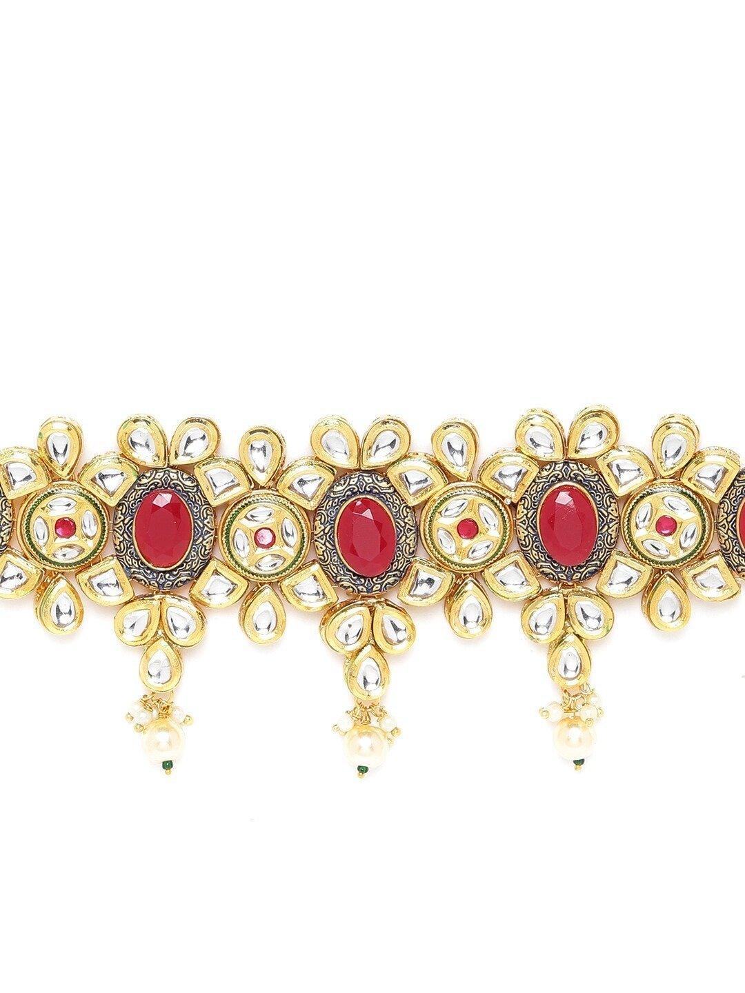 Women's Kundan Ruby Pearls Gold Plated Choker - Priyaasi - Indiakreations