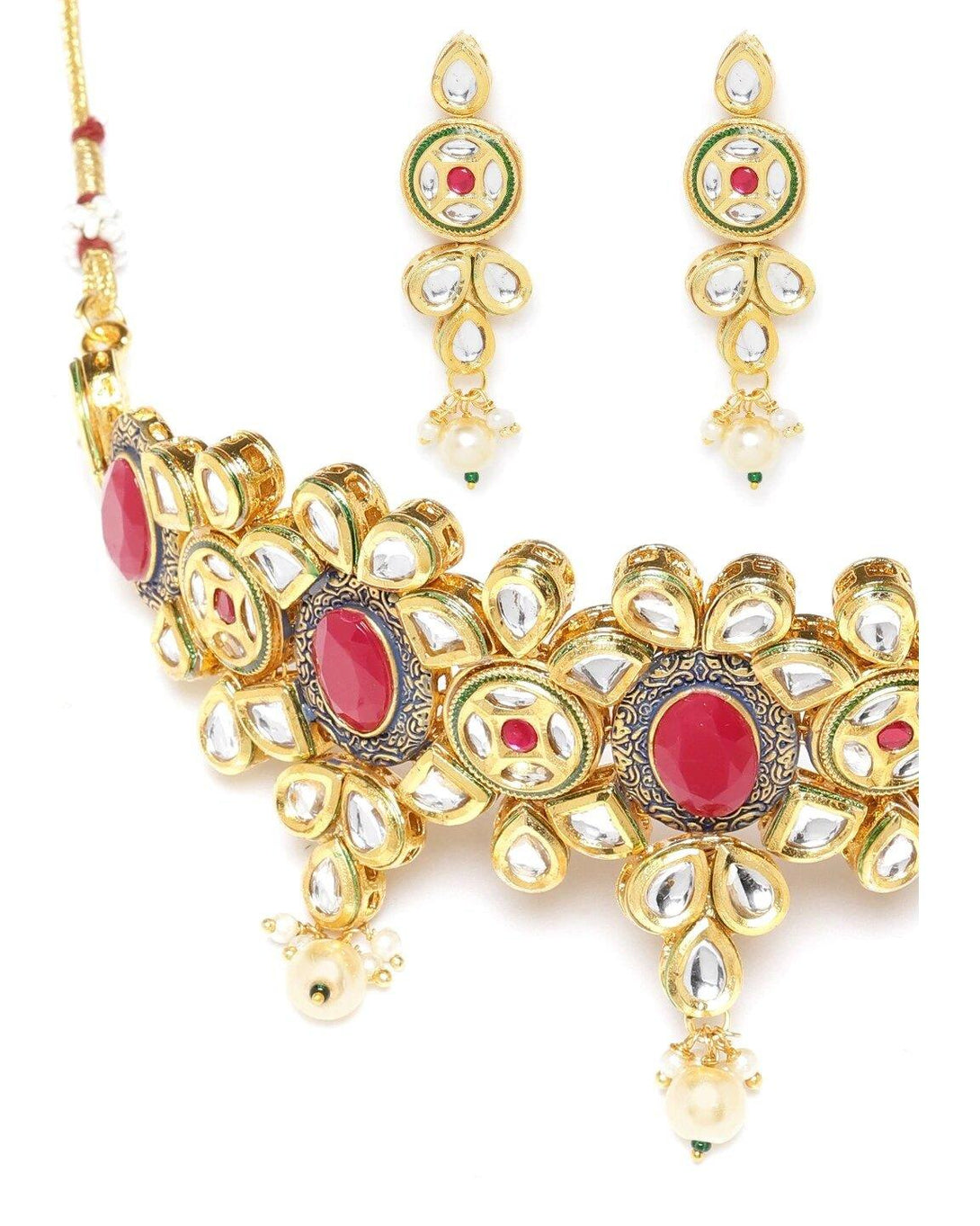 Women's Kundan Ruby Pearls Gold Plated Choker - Priyaasi - Indiakreations