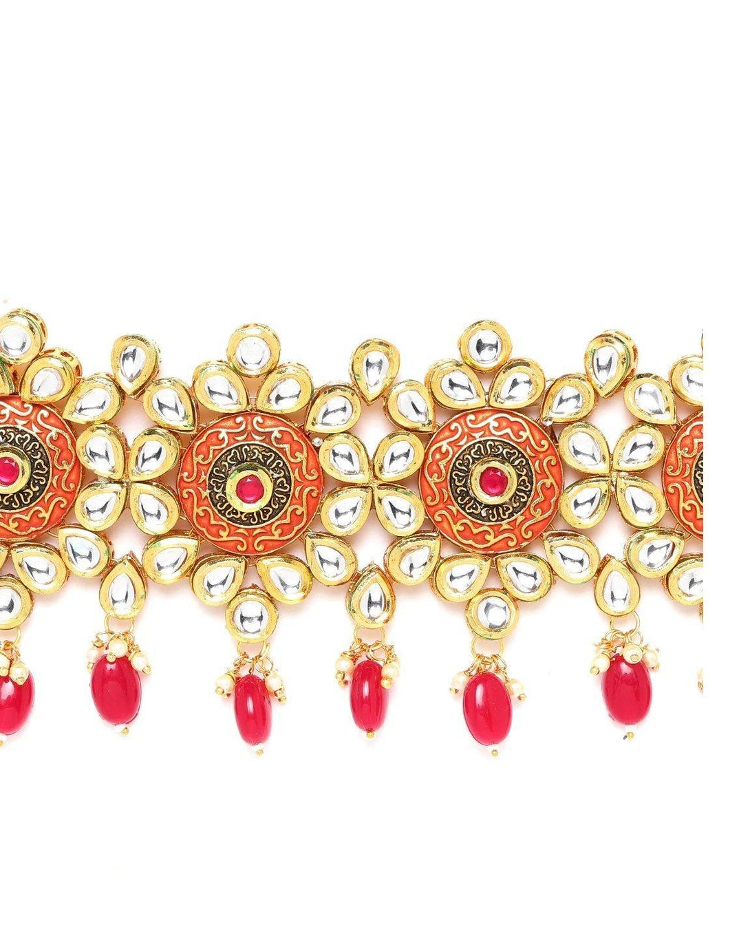 Women's Red Meenakari Kundan Ruby Gold Plated Choker - Priyaasi - Indiakreations