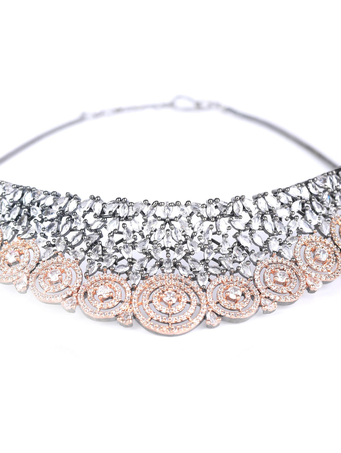 Women's Glitz Appeal-Grey American Diamond Cubic Zirconia Rose Gold Plated Choker Set - Priyaasi - Indiakreations