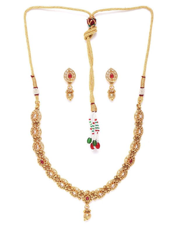 Women's Ruby Stones Pearls Beads Gold Plated Jewellery Set - Priyaasi