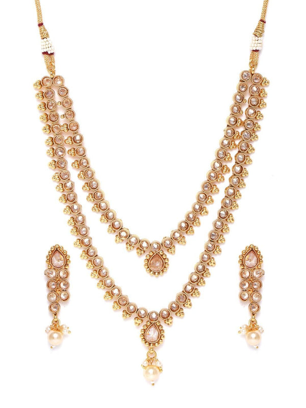 Women's Kundan Pearls Beads Gold Plated Layered Jewellery Set - Priyaasi