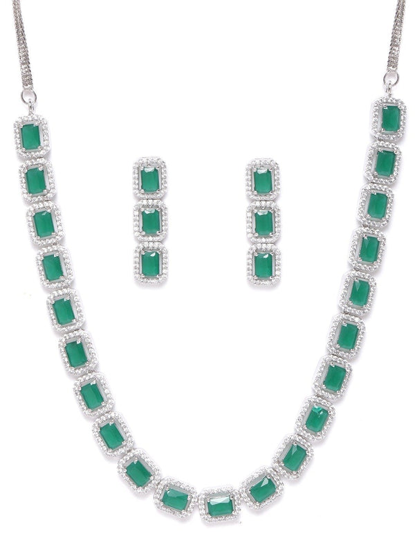 Women's Emerald American Diamond Jewellery Set - Priyaasi