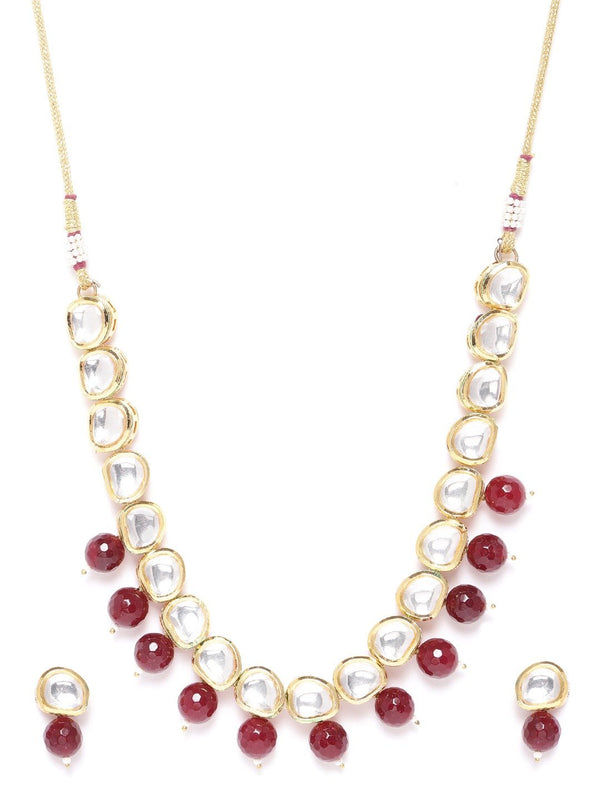 Women's Maroon Pearls Kundan Gold Plated Jewellery Set - Priyaasi