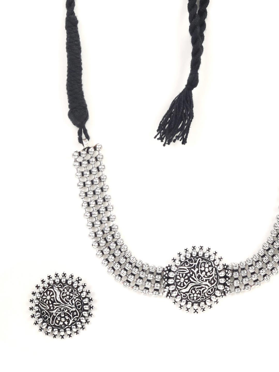 Women's Tribal Sun - German Silver Plated Oxidised Choker Set - Priyaasi - Indiakreations