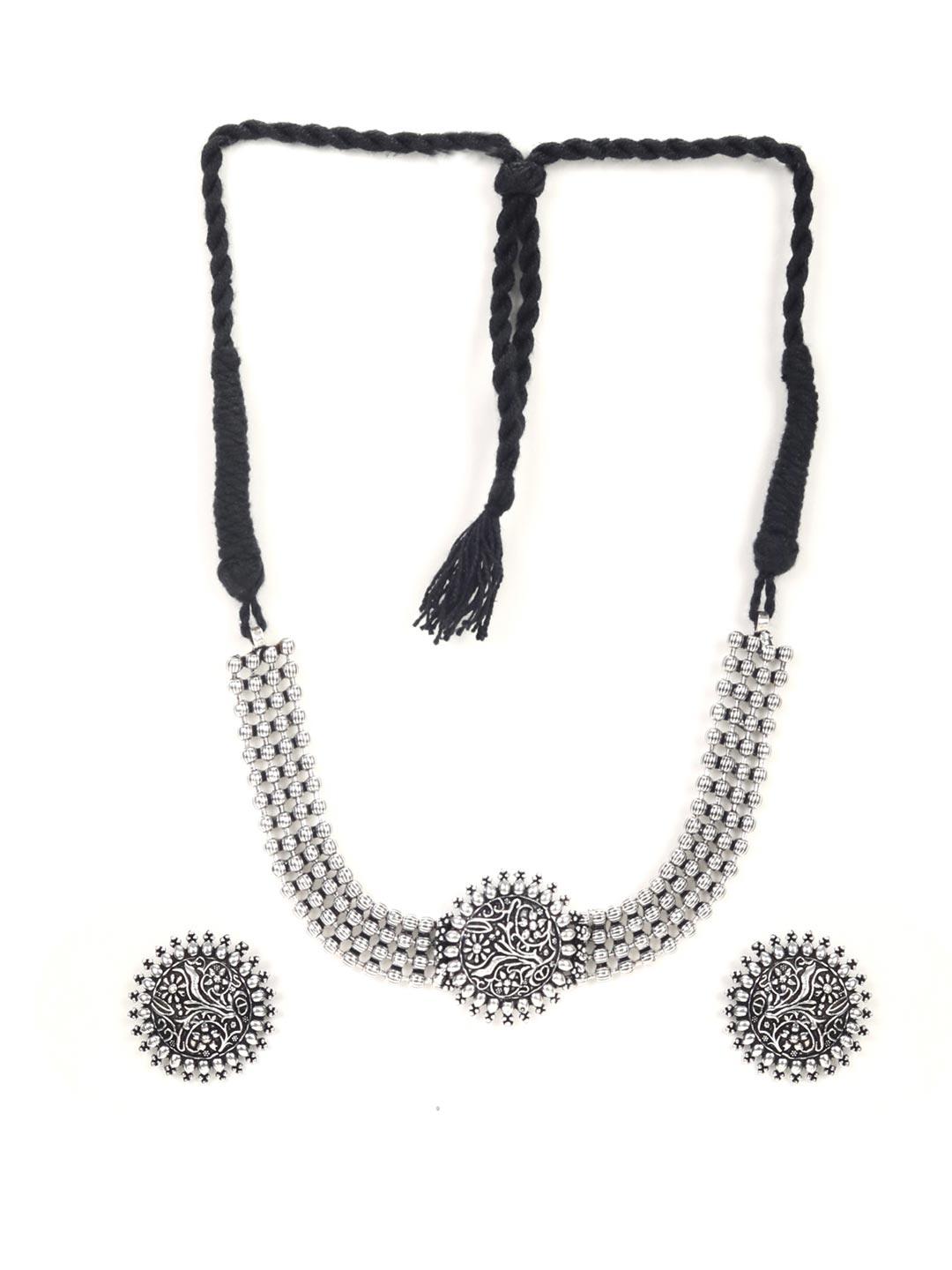 Women's Tribal Sun - German Silver Plated Oxidised Choker Set - Priyaasi - Indiakreations