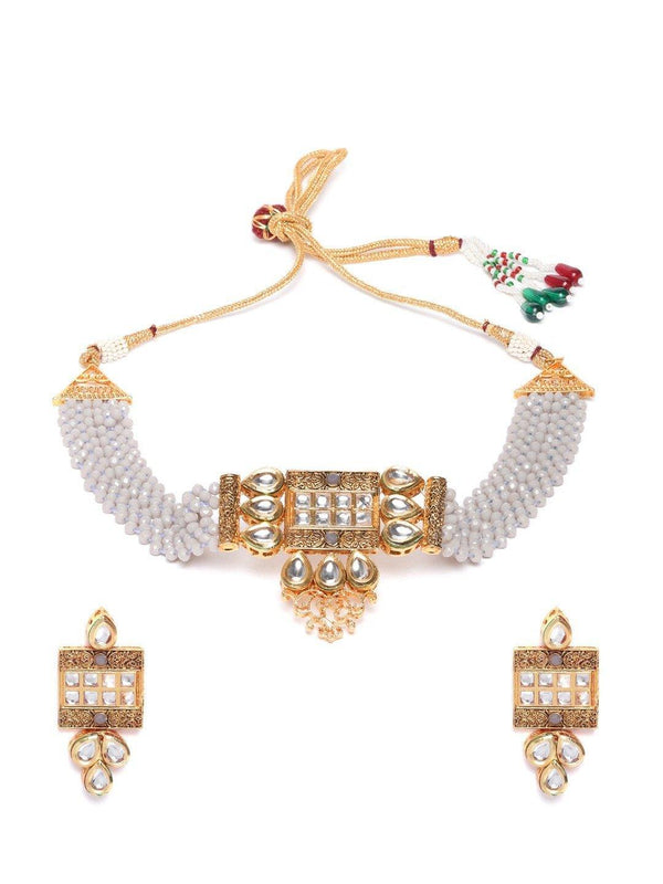 Women's Grey Beads Kundan Gold Plated Choker - Priyaasi - Indiakreations