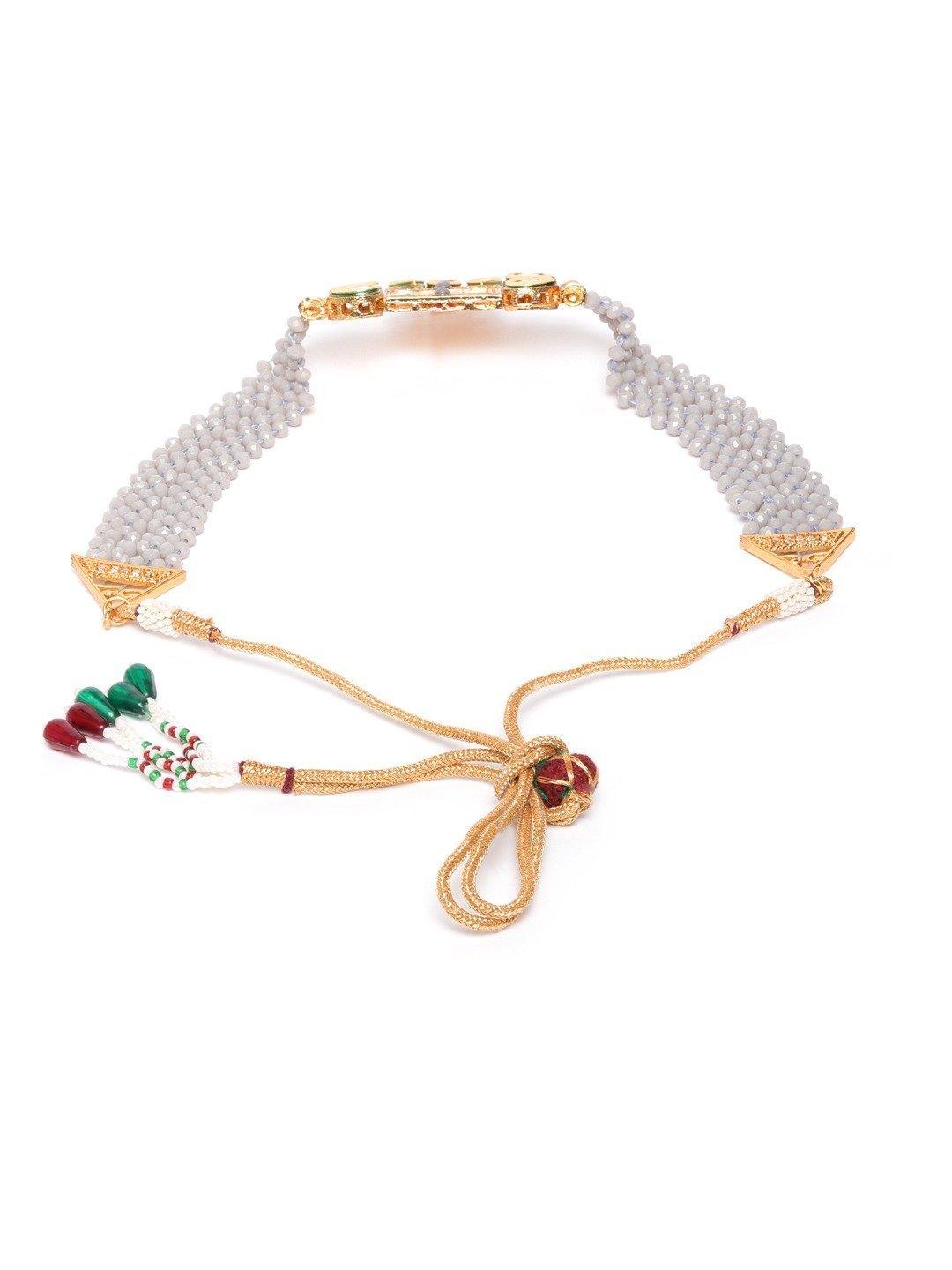 Women's Grey Beads Kundan Gold Plated Choker - Priyaasi - Indiakreations